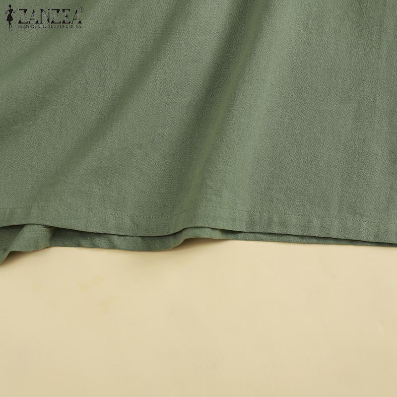 ZANZEA Женское повседневное хлопковое летнее платье с коротким рукавом и круглым вырезом