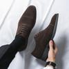 Fashion Brand Men's Fashionable Matte Leather Three Joint Pointed Business Dress Leather Shoes Fashionable Men's Lace Up Groom's Wedding