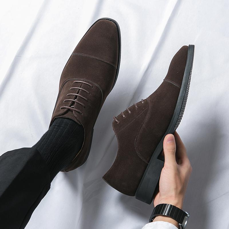 Fashion Brand Men's Fashionable Matte Leather Three Joint Pointed Business Dress Leather Shoes Fashionable Men's Lace Up Groom's Wedding