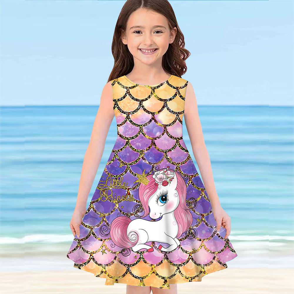 Girls' Dress Sleeveless 3D Beautiful Pegasus Print Summer Daily Cute Casual Sweet Kids A Line Dress Tank Dress