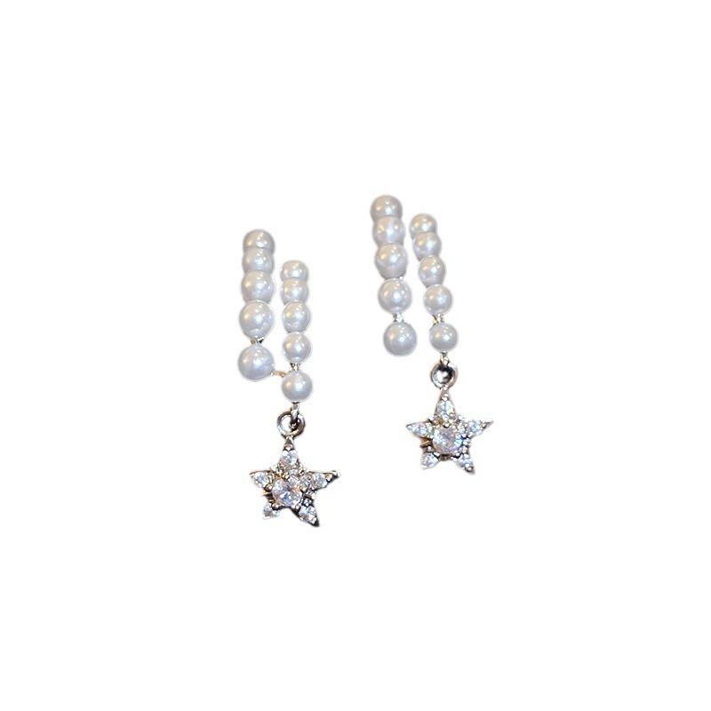 Silver needle zircon pearl U-shaped earrings light luxury Korean pentagram earrings high-end light luxury design earrings women