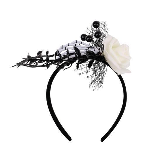 Halloween Flower Headband for Women Gothic Rose Skull Skeleton Hand Headpiece Floral Cosplay Dress-up Accessory for Halloween Parties Events
