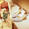 New Wine Glass and Single Shoes Beaded Women's Sandals One-word Buckle Hollow High Heels Pointed Bridesmaid Shoes