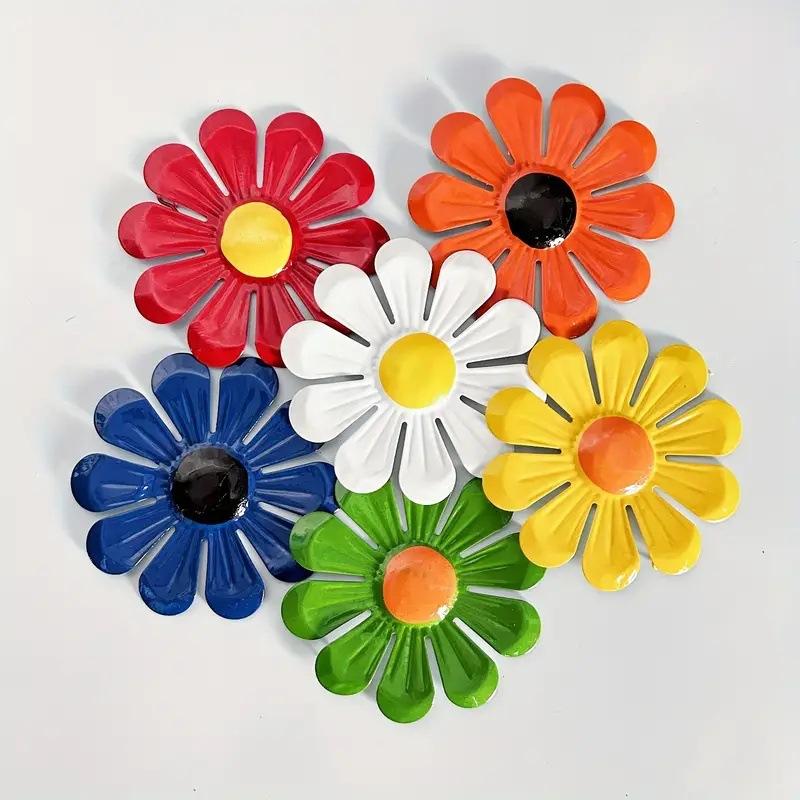 6pc Metal Iron Sunflower Wall Decor,9.5cm Colorful Outdoor Garden Decorations, Creative Villa Yard Art Hangings, Festive Holid