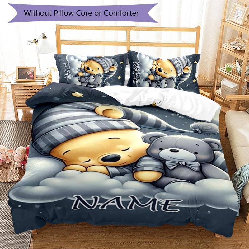 3pcs Winnie5 Cover Set - Personalized Name, HD Printed Bedding with 1 Cover and 2 Pillowcases - Perfect for Home Decor, Easy Care