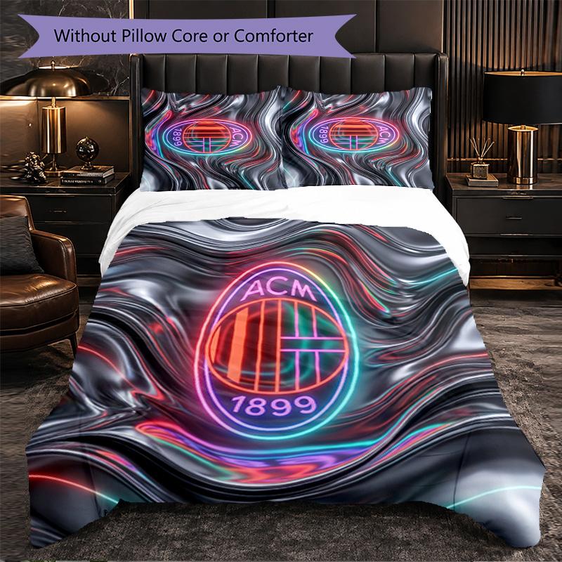 AC Milan Pattern 3 Pieces Bedding Set Soft Microfiber Duvet Cover with Pillow Cases for Bedroom