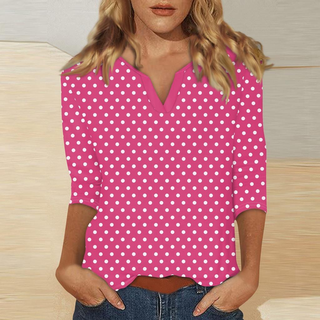 Women's Stand Collar 3/4 Sleeve Printed Top T-shirt