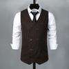 Men Suit Waistcoat V-Neck Sleeveless Striped Print Double Breasted Suit Vest with Patch Pockets Wedding Business Vest