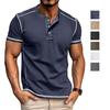 Мужские футболки с воротником-хенли и короткими рукавами, рубашки с цветными блоками из смеси хлопка, летняя повседневная одежда