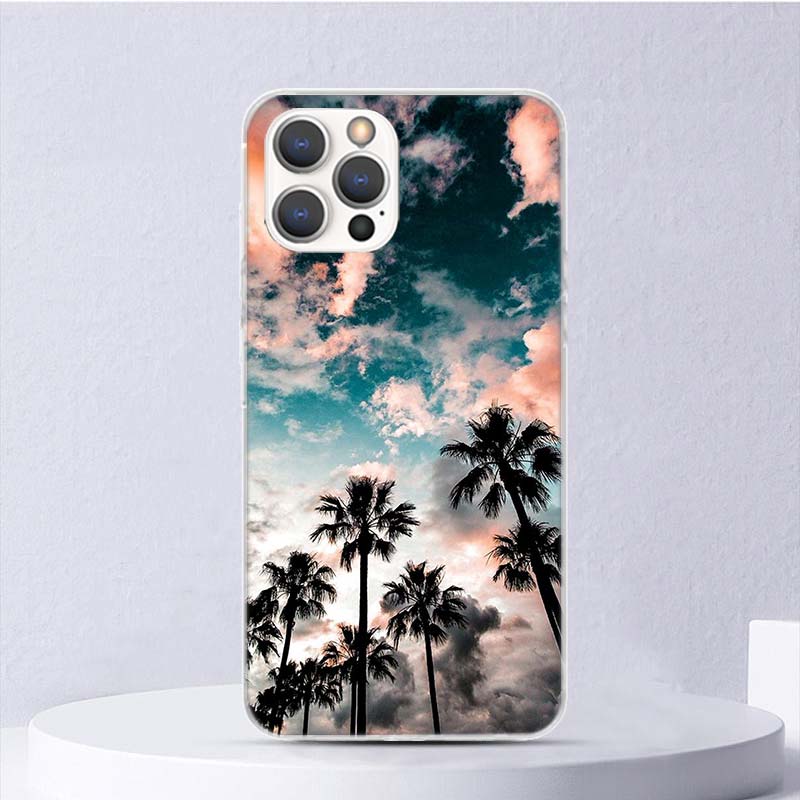 Летний Закат на Пляже Море Пальма Мягкий Чехол Для iPhone 16 17 Air 16E 15 Plus 11 12 13 Mini 14 Pro Max Чехол для Телефона Apple 7 8 SE C