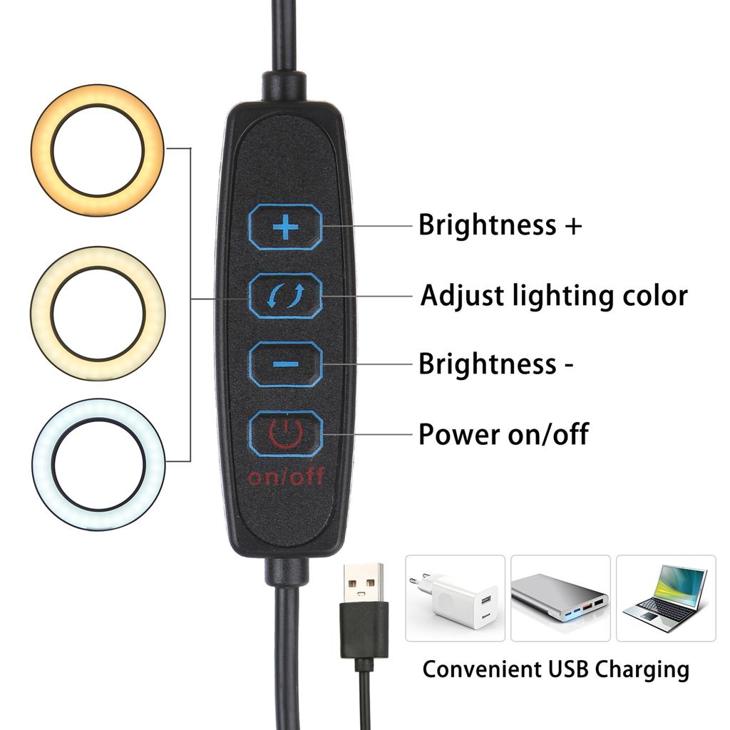 Tomshine Flexible Clamp-on Table Lamp with 8x Magnifier Swing Arm Dimmable LEDs Desk Light 3 Color