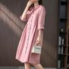 Women Shirt Dress Lapel 3/4 Sleeve High Waist Midi Dress Solid Color Loose Fit Summer Dress Office Lady Wear