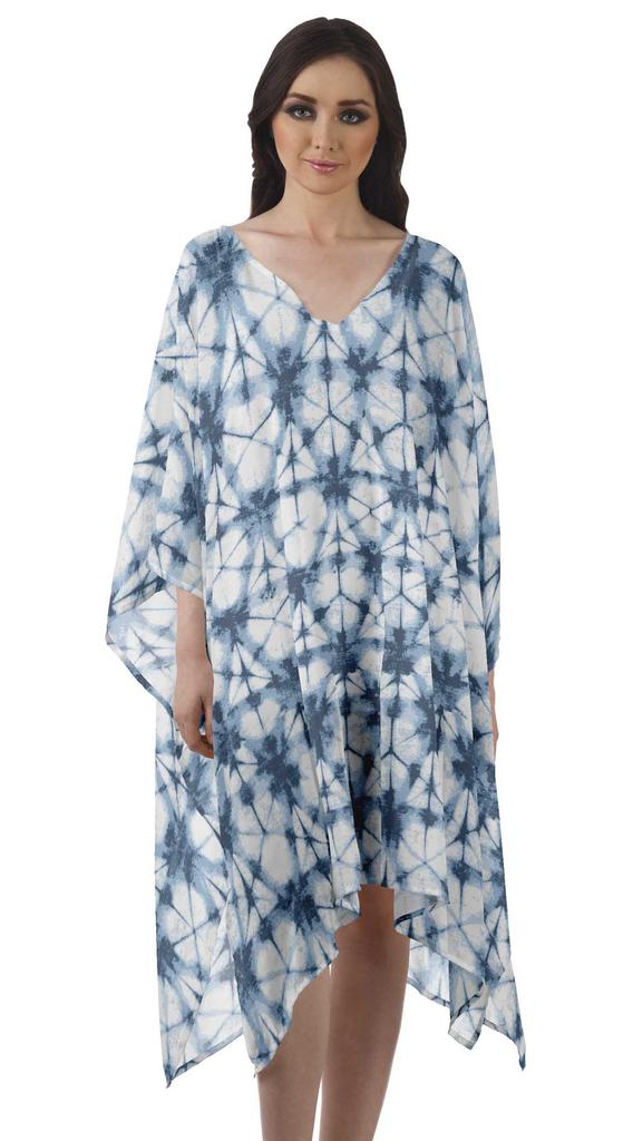 Moomaya Georgette Short Caftan Midi Dress Beach Swimwear Cover Up Womens