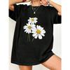 Black Oversized T Shirt With Daisy Flower Print For Casual Wear