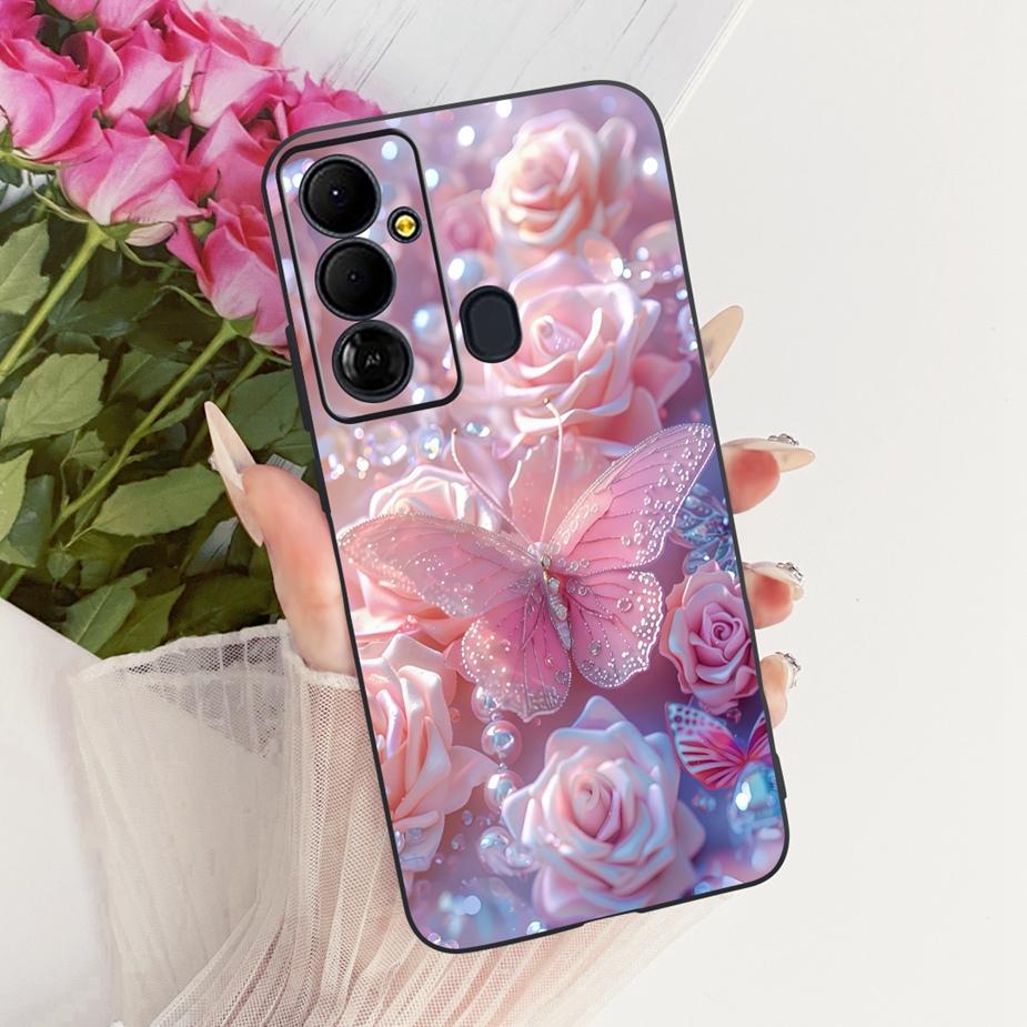 Чехол для Tecno Pop 6 GO BE6j Милый Цветок Бант Расписной Чехол Мягкий ТПУ Чехол для Телефона Для Tecno Pop 6 Pro BE8 Pop6 GO Задняя Крышка Coque
