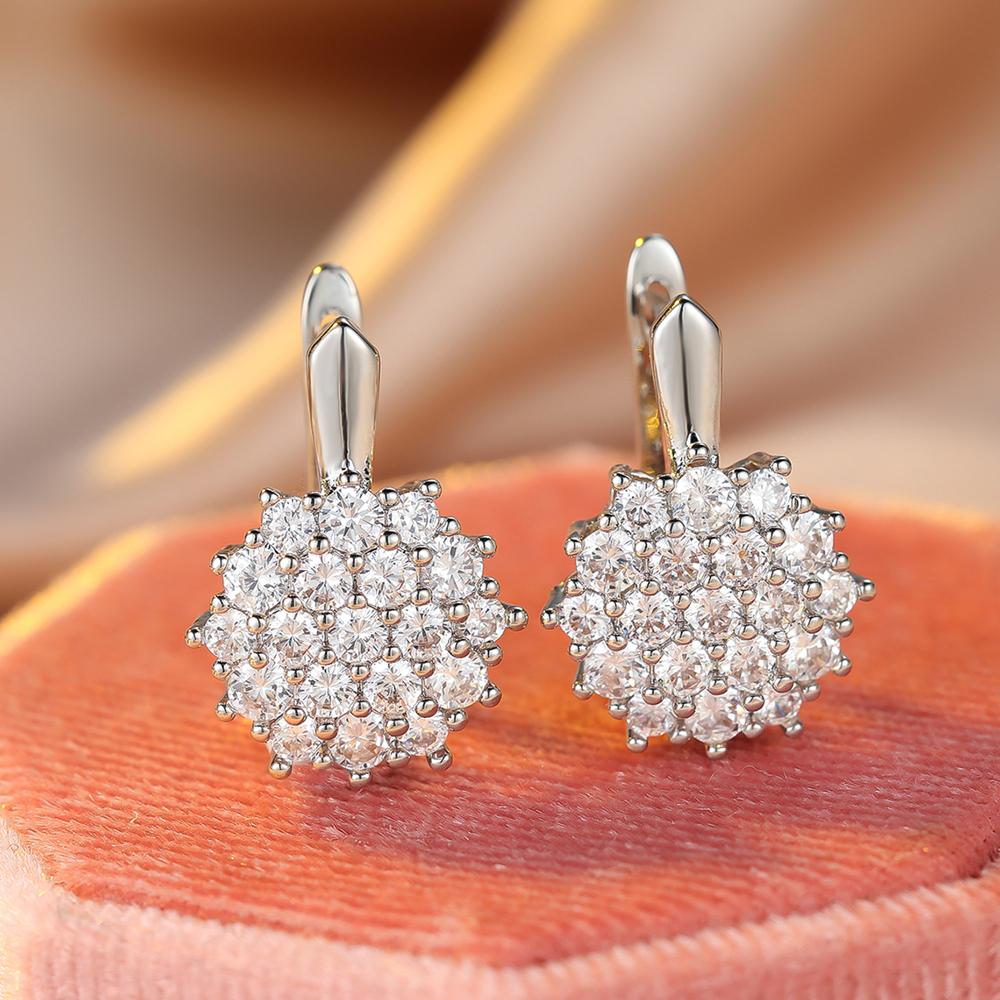 Классические висячие серьги с белым цирконием и цветком для женщин, роскошные серьги-кольца с подсолнухом, серебряные свадебные украшения