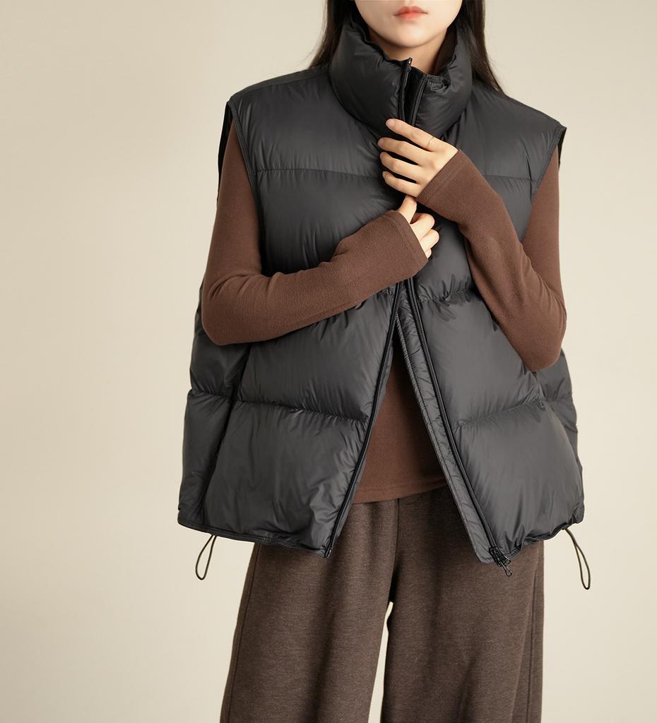 White duck down women's down stand-up collar vest solid color thick vest loose warm winter women's clothing