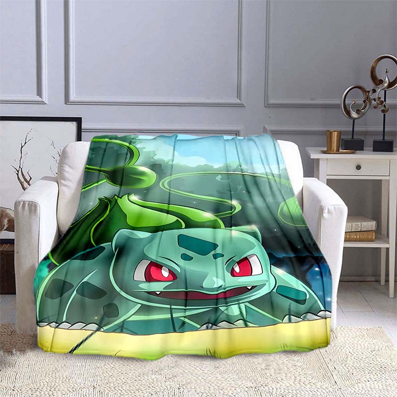 Pokémon Bulbasaur Pattern Blanket Warm Soft Fluffy Kids and Adult Sofa Bed Throw Blanket Outdoor Travel Camping Cartoon Blanket