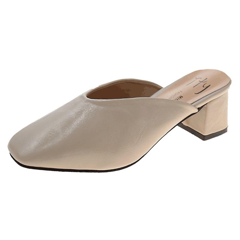 Внешняя сумка голова полутапочки женская обувь весна новая толстый каблук ленивые без пятки крутые тапочки нежные