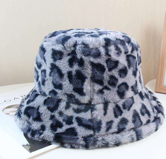 2021 Winter Unisex Custom Furry Fluffy Faux Fur Digital Print Bucket Hat for Daily Casual or Party Wear
