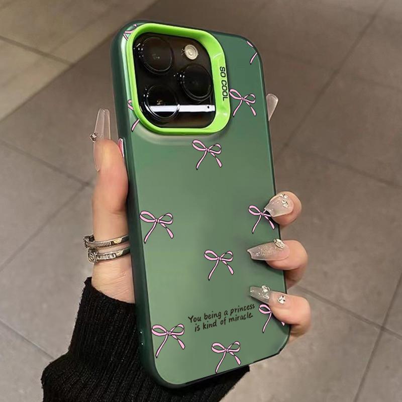 Ins Корейский Простой Розовый Чехол с Бантиком для iPhone 15 Pro Max 14 13 12 11 XS X XR 7 8 Plus 15 Роскошная Лазерная Крышка для Защиты Объектива