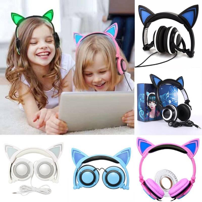 Игровые светодиодные наушники с микрофоном Серия "Кошачьи ушки" для подростков и киберспортсменов