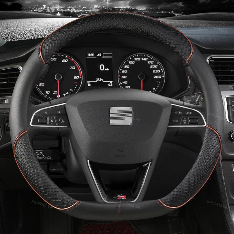 Чехол на руль автомобиля из микрофибры и кожи 38 см Нескользящий для Seat Tarraco Arona Ateca Ibiza Toledo Mii Leon Arosa Exeo ST FR sfylr11