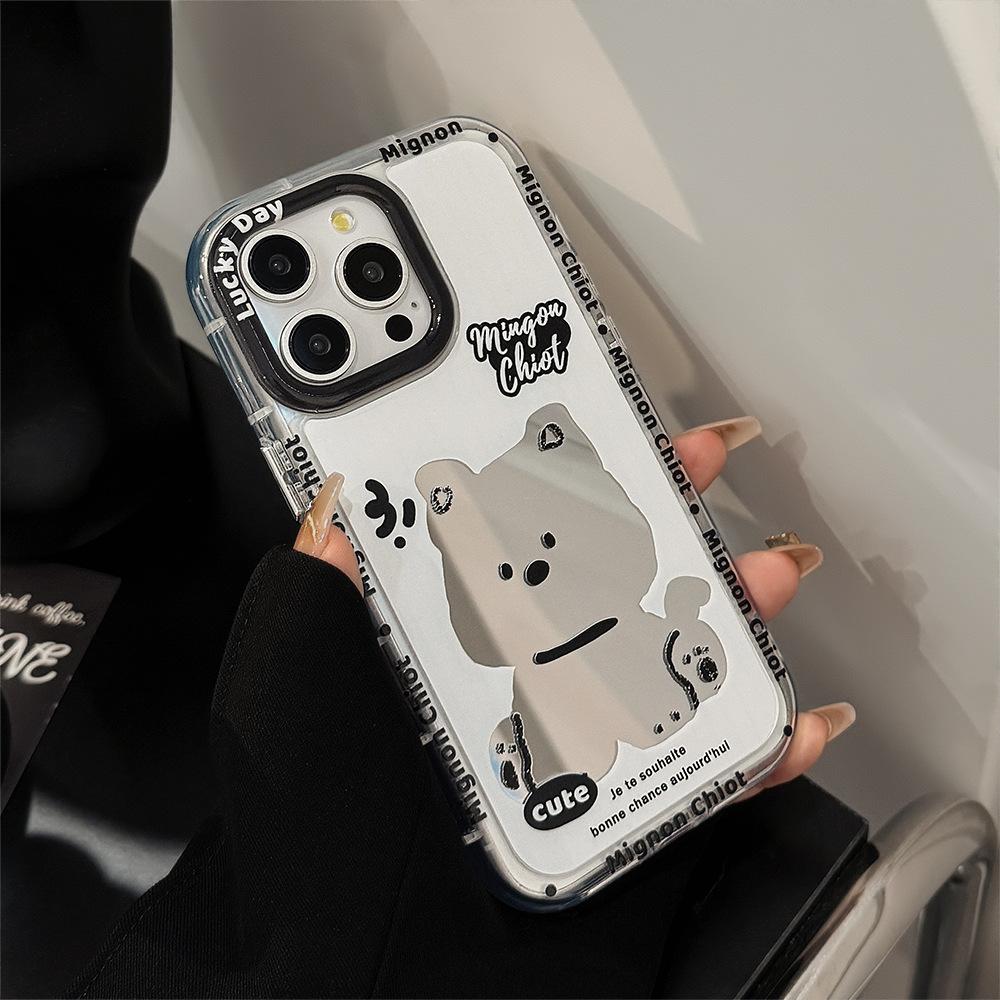 Sweet and Cool Puppy Mirror Case for 16ProMax Apple 15 Phone Case iPhone17 Cartoon 1211 with Hand Strap