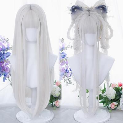 WTB Белый Длинный Прямой Синтетический Парик Женский Элегантный И Свежий Лолита Прямые Волосы Косплей Парик Для Вечеринки