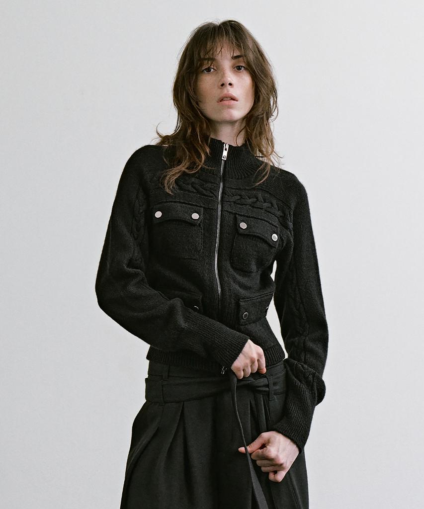 TREEMINGBIRD 4-Pocket Knit Zip-Up [ Black ]