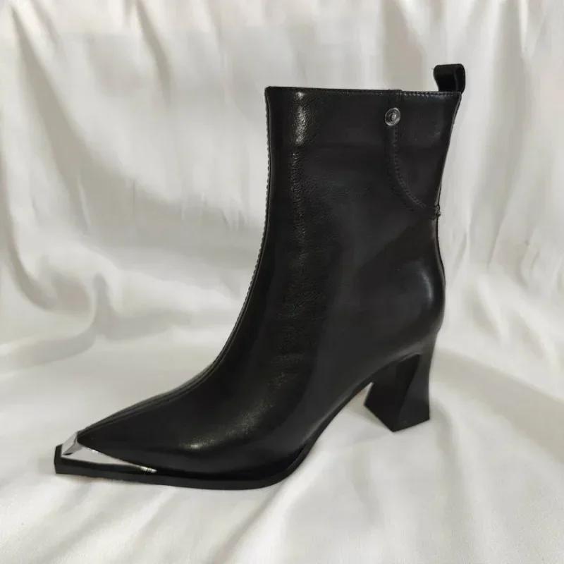 Fashion 2025 New Vintage Brown Women Ankle Boots Fashion Elegant Square Toe Shoes Autumn Winter Thick Heel Women's Short Booties 34-40