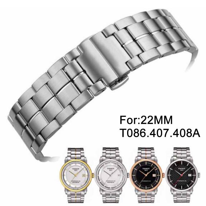 22mm T086407A T086408A T086407 T086408 Series Watch Parts Male Solid Stainless Steel Bracelet Strap Watch Bands For T086 LUXURY POWERMATIC 80 Series