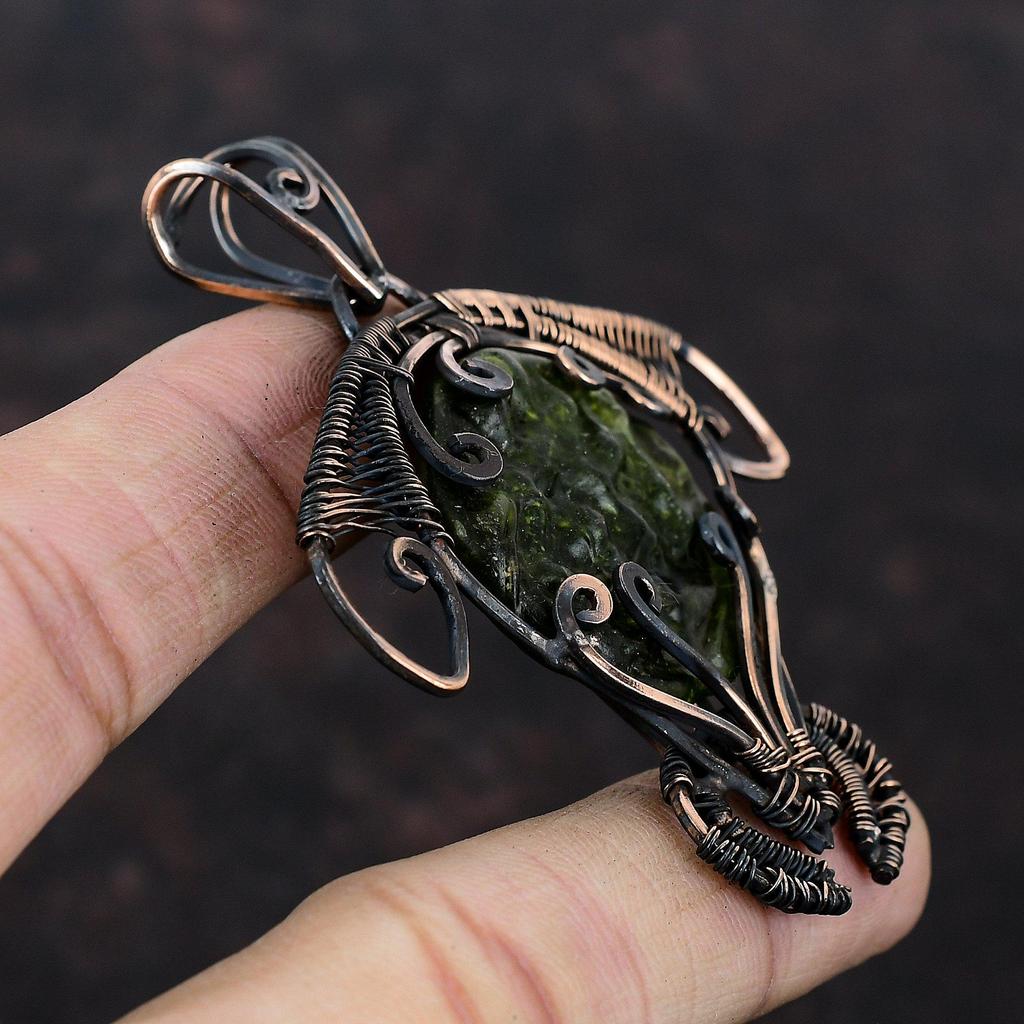 Moldavite Pendant Copper Wire Wrapped Pendant Gemstone Copper Jewelry Tortoise Pendant Handmade Wire Wrapped Jewelry Special Occasion Gift