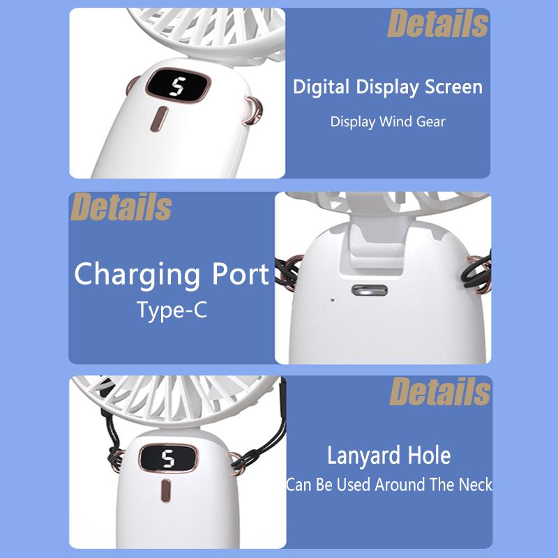 Mini Handheld Small Fan Noise Reduction USB Charging Office Desk Foldable and Portable Hangable Neck Outdoor Handheld Small Fan