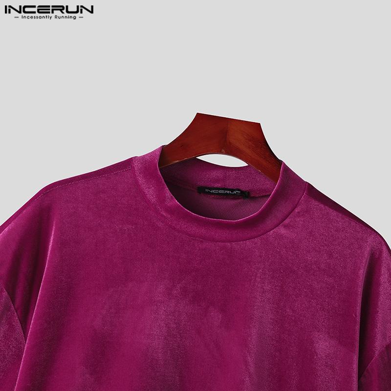 INCERUN Мужские двухцветные комплекты из топов с коротким рукавом и брюк, повседневные костюмы из 2 предметов с шортами из бархата