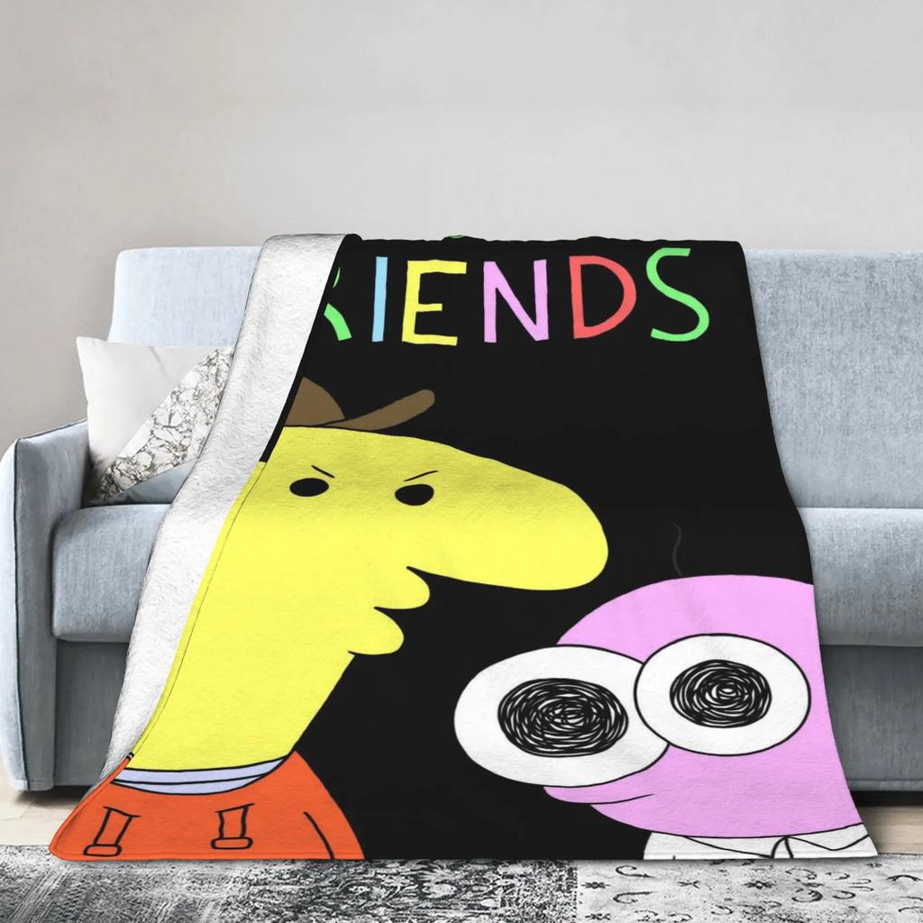 Smiling Friends Cartoon Plush Blanket Soft Flannel Bedding Throw for Kids Outdoor Use Warm Custom DIY Gift Idea