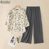 Женская блузка с цветочным принтом и брюки, повседневные костюмы-двойки