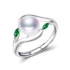 LSOOYH Ювелирные изделия из жемчуга, кольца с натуральным пресноводным жемчугом для женщин, модное кольцо с зеленым кристаллом