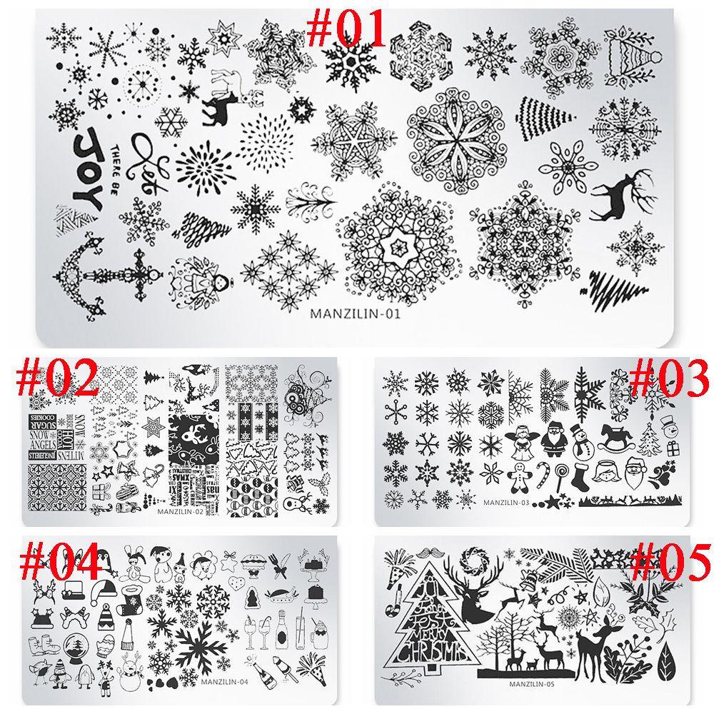 New Snow Flake Flower Elk Stainless Steel Image Stencil Christmas Stamping Plates Nail Art Template
