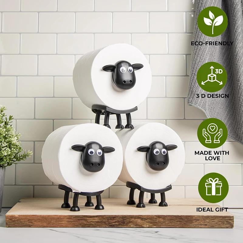Sheep Toilet Paper Stand, Adorable Resin, Sheep Fabric Box, Stackable for Home, Bathroom, Vanity, Night Stand