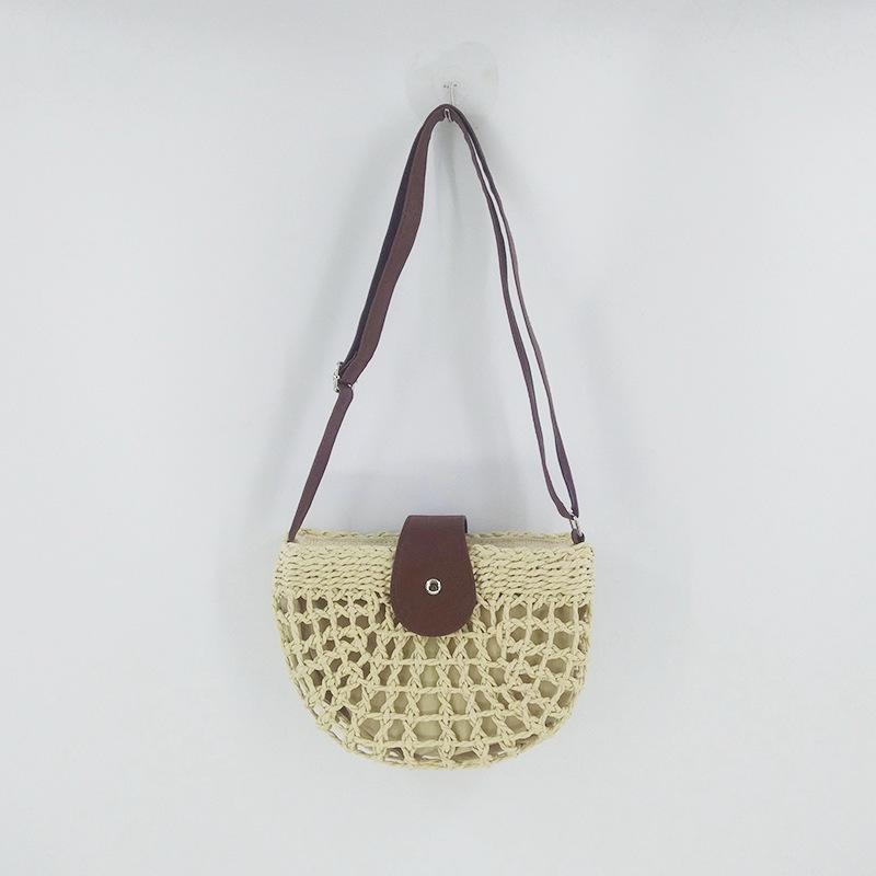 Handheld Bag Women's New Grass Woven Bags Paper Rope Hollow Small Half Circular Woven Bag Summer Seaside Beach Bag Shoulder Bags