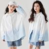 Girls' Trendy Gradient Long-Sleeve Cotton Shirt - Spring/Summer 2025, Medium/Large, Lapel Cardigan, Parent-Child Matching.