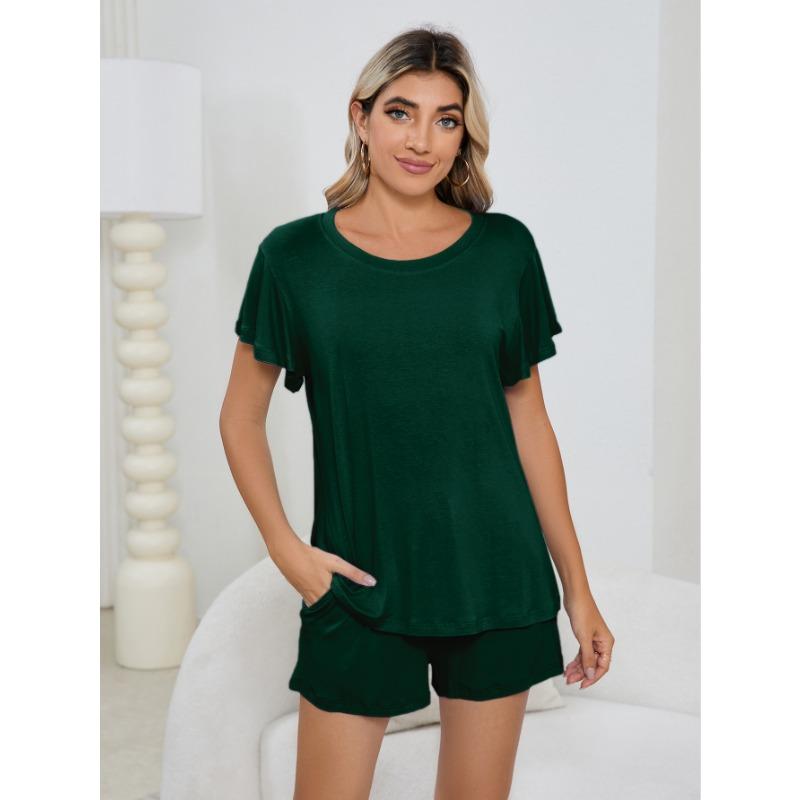 Плюс Размер Женская Круглая горловина Повседневная Домашняя Одежда Короткие Рукава Шорты Пижамный Комплект