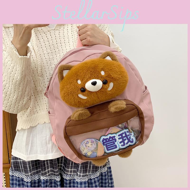 Plush Little Raccoon Cartoon Backpack With Large Capacity For Students Use