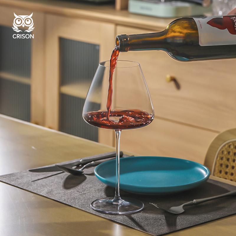PNT01 CRISON Concave Bottom Handmade Red Wine Glass Ultra-Thin Crystal Burgundy Bordeaux Goblet Art Big Belly Tasting Cup