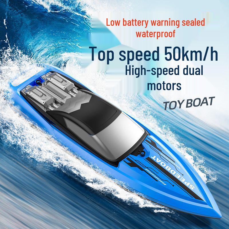 High-Speed Dual-Motor RC Boat - Waterproof Twin-Propeller Speedboat Toy for Kids