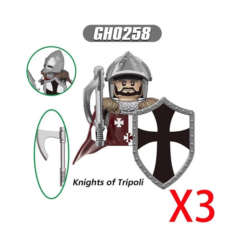 Военные строительные блоки Средневековые фигурки солдат Рыцари Иерусалима Крестовые походы Война роз Боевой конь Оружие Щит