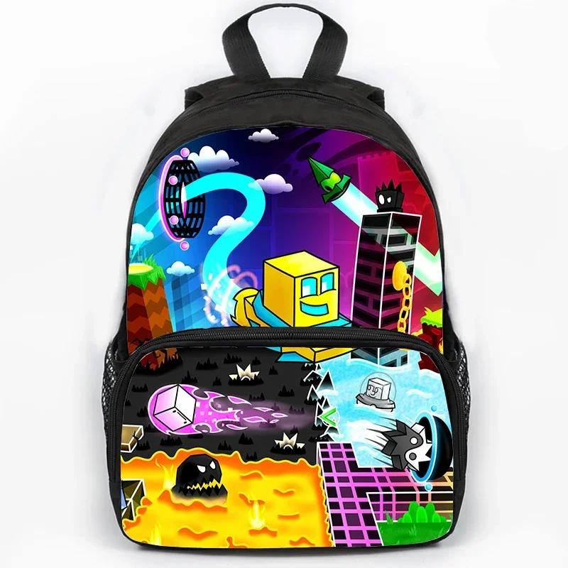 Children Large Capacity Angry Geometry Dash Print Backpack Students School Bags for Girls Boys Cartoon Bookbag Travel Backpacks