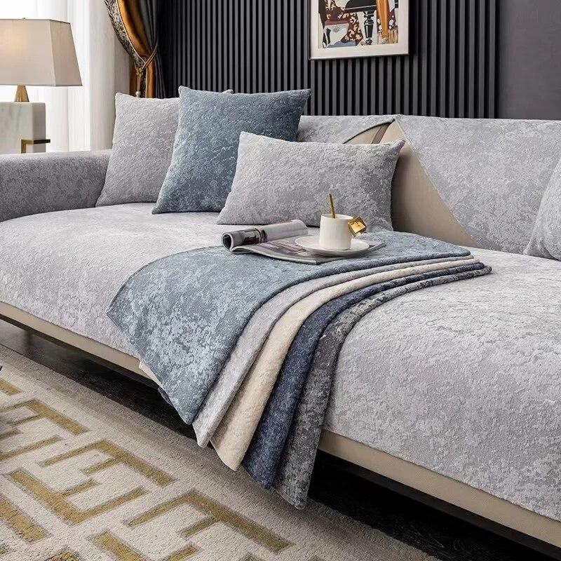 Утолщенный рельефный плюшевый чехол для дивана, универсальный нескользящий коврик для дивана, зимний теплый мягкий диван-полотенце, подушка для дивана для гостиной, домашний декор