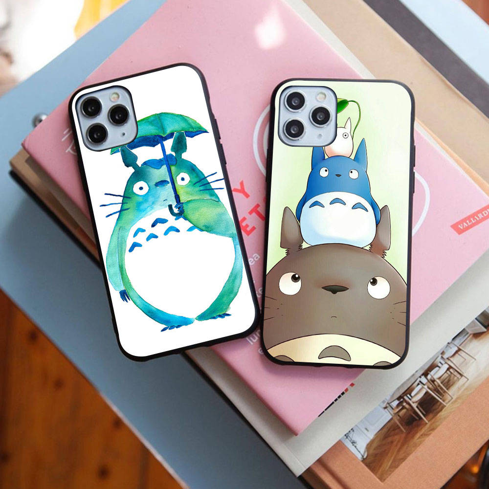 Чехол для iPhone 16 15 Plus 14 13 12 11 Pro 8 7 6S 6 SE 5S X XR XS Max Realme C30 C33 C31 9I Black Sofe Cover WI53 Totoro